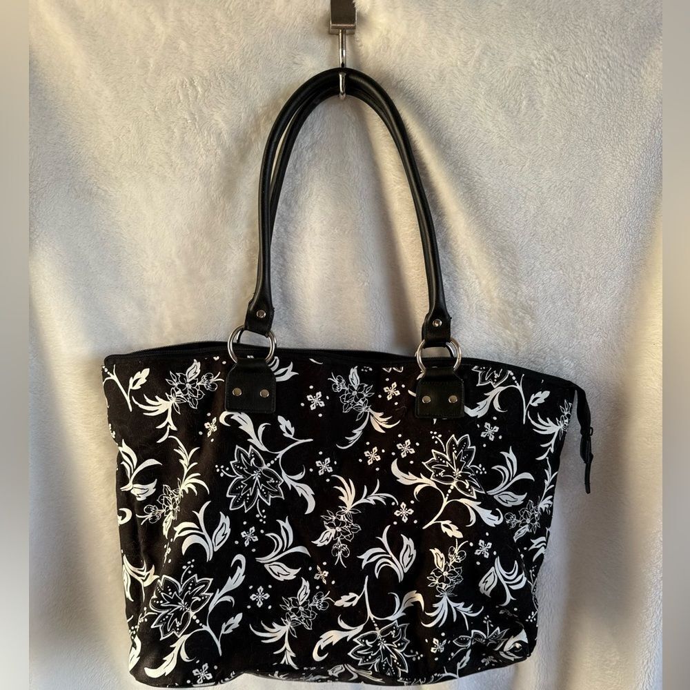 Thirty-One Black and White Floral Tote